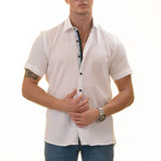 Short Sleeve Button Up Shirt // White + Blue Paisley (L)