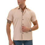 Short Sleeve Button Up Shirt // Beige (3XL)