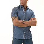 Short Sleeve Button Up Shirt // Blue + Floral (L)