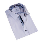 Short Sleeve Button Up Shirt // White + Blue Paisley (L)