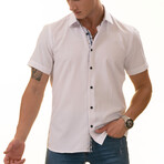 Short Sleeve Button Up Shirt // White + Blue Floral (M)