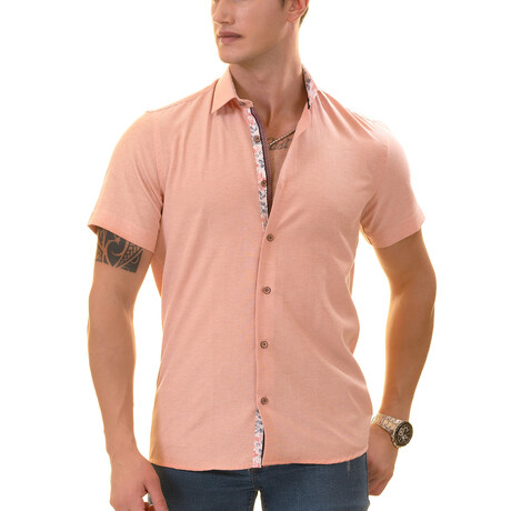 Short Sleeve Button Up Shirt // Salmon (S)