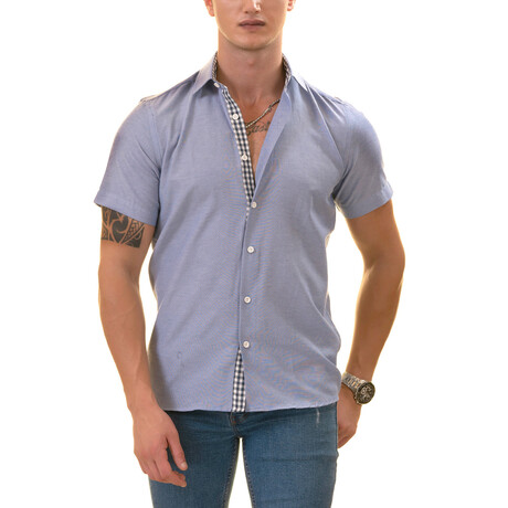 Short Sleeve Button Up Shirt // Blue Checkered (S)