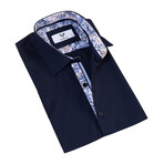 Short Sleeve Button Up Shirt // Navy Paisley (L)