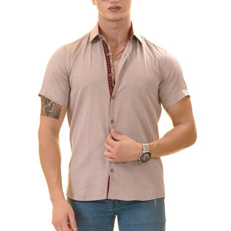 Short Sleeve Button Up Shirt // Brown + Red (S)