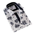 Short Sleeve Button Up Shirt // Navy + Floral + White (XL)