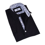 Short Sleeve Button Up Shirt // Black + White Polka Dot (4XL)