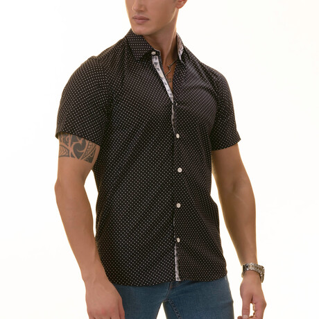 Short Sleeve Button Up Shirt // Black + White Polka Dot (S)