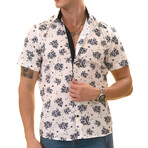 Short Sleeve Button Up Shirt // Navy + Floral + White (XL)