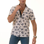 Short Sleeve Button Up Shirt // Navy + Floral + White (XL)