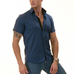 Short Sleeve Button Up Shirt // Blue + Black Checkered (L)