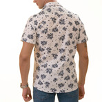 Short Sleeve Button Up Shirt // Navy + Floral + White (XL)