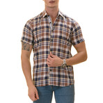 Short Sleeve Button Up Shirt // Blue + Brown (XL)