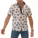 Short Sleeve Button Up Shirt // Navy + Floral + White (XL)