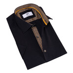 Short Sleeve Button Up Shirt // Black + Gold Honeycomb (S)