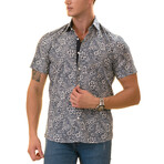 Short Sleeve Button Up Shirt // Navy + Floral (XL)