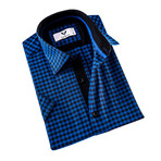 Short Sleeve Button Up Shirt // Blue + Black Checkered (L)