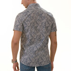 Short Sleeve Button Up Shirt // Navy + Floral (XL)