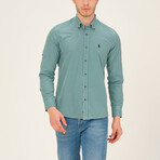 Jackson Button Up Shirt // Green + Dark Blue (Small)