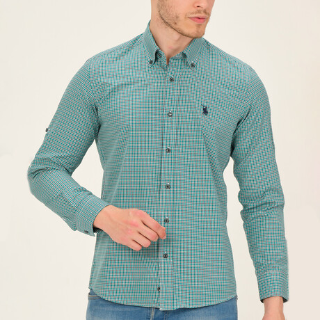 Jackson Button Up Shirt // Green + Dark Blue (Small)