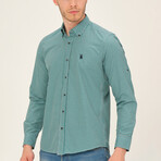 Jackson Button Up Shirt // Green + Dark Blue (Small)