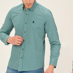 Jackson Button Up Shirt // Green + Dark Blue (Small)