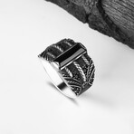 925 Sterling Silver Black Baguette Stone Men's Ring // Silver + Black (8)