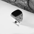 925 Sterling Silver Onyx Stone Men's Ring // Silver + Black (8)