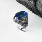 925 Sterling Silver Blue Topaz Stone Men's Ring // Silver + Blue (7)