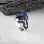 925 Sterling Silver Sapphire Stone Men's Ring // Silver + Blue (8.5)