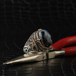 925 Sterling Silver Pietersite Gemstone Men's Ring // Silver + Blue + Black (9.5)