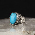 925 Sterling Silver Turquoise Stone with Eagle Head Men's Ring // Silver + Turquoise (6.5)