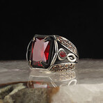 925 Sterling Silver Garnet Stone Men's Ring V2 // Silver + Red (9)