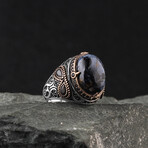 925 Sterling Silver Pietersite Gemstone Men's Ring // Silver + Blue + Black (6.5)