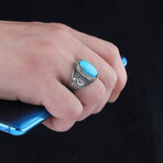925 Sterling Silver Turquoise Stone with Eagle Head Men's Ring // Silver + Turquoise (9)