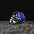 925 Sterling Silver Sapphire Stone Men's Ring // Silver + Blue (10.5)