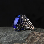 925 Sterling Silver Sapphire Stone Men's Ring // Silver + Blue (10.5)