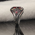 925 Sterling Silver Garnet Stone Men's Ring V1 // Silver + Red (9)