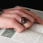 925 Sterling Silver Garnet Stone Men's Ring // Silver + Red (8)