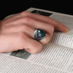 925 Sterling Silver Aquamarine Stone Men's Ring // Silver + Blue (10)