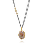 Amáli // 18K Yellow Gold + Oxidized Sterling Silver Diamond + Mexican Opal Pendant Necklace // 16"-18" // Store Display