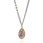 Amáli // 18K Yellow Gold + Sterling Silver Blue Diamond + Mexican Opal Pendant Necklace // 16"-17.5" // Store Display