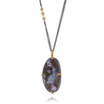 Amáli // 18K Yellow Gold + Sterling Silver Diamond + Boulder Opal Pendant Necklace // 16"-18" // Store Display