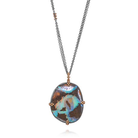 Amáli // 18K Rose Gold + Sterling Silver Boulder Opal Pendant Necklace // 16"-18" // Store Display