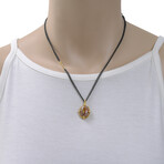 Amáli // 18K Yellow Gold + Oxidized Sterling Silver Diamond + Mexican Opal Pendant Necklace // 16"-18" // Store Display
