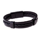 Knitted + Middle Leather Bracelet Set // Set of 3 // Black