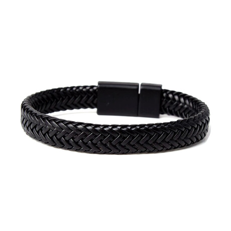 Black Straw Knitted Leather Bracelet