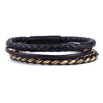 Rope + Leather Bracelet Set // Set of 3 // Brown + Black + Cream