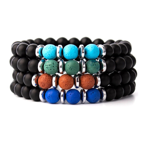 Lava + Stone + Onyx + Hematite Bracelet Set // 8mm // Set of 4
