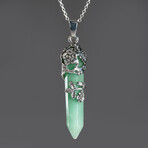 Green Aventurine Point in Sterling Silver Pendant // 18" Sterling Silver Chain